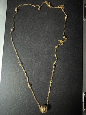 Gold Bead Pendant Necklace - Women's Delicate Chain